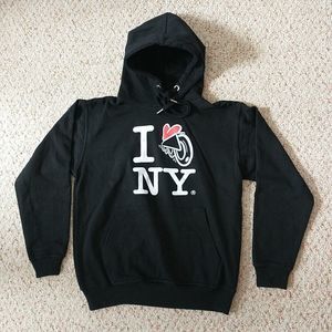 I Love New York Sweater Sweatshirt S/M Black Hooded Junk Wheel Pocket Streetwear